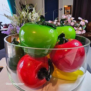 Vintage Hand Blown Glass Fruit Oranges Pears Apples Grapes Banana Decor